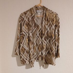 Alfred Dunner PXL Petite Metallic Geometric Animal Print One Piece Cardigan